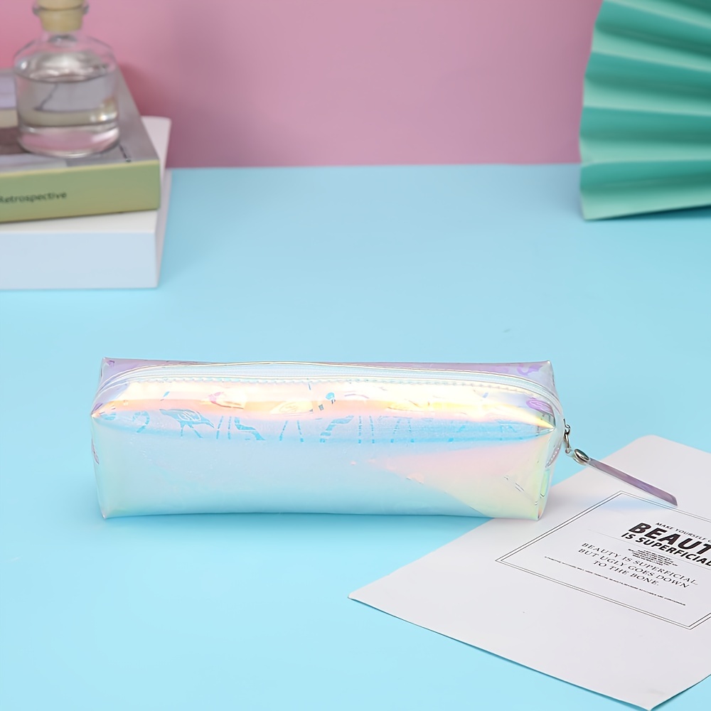 Adorable Transparent Pencil Case with Laser Flamingo Design