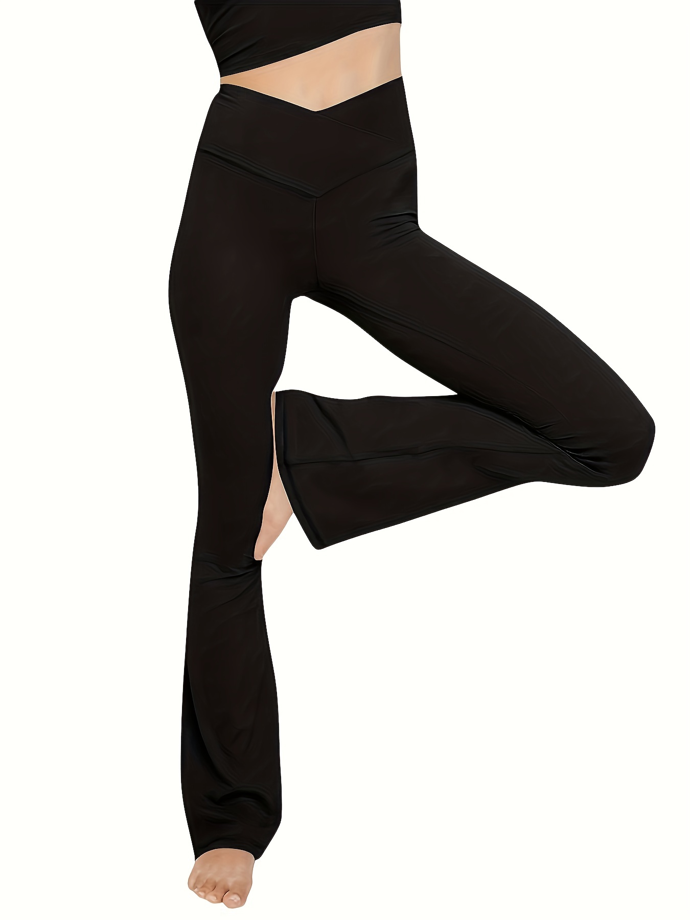 High Waist Bootcut Leggings Black Solid Color Sports Fitness - Temu