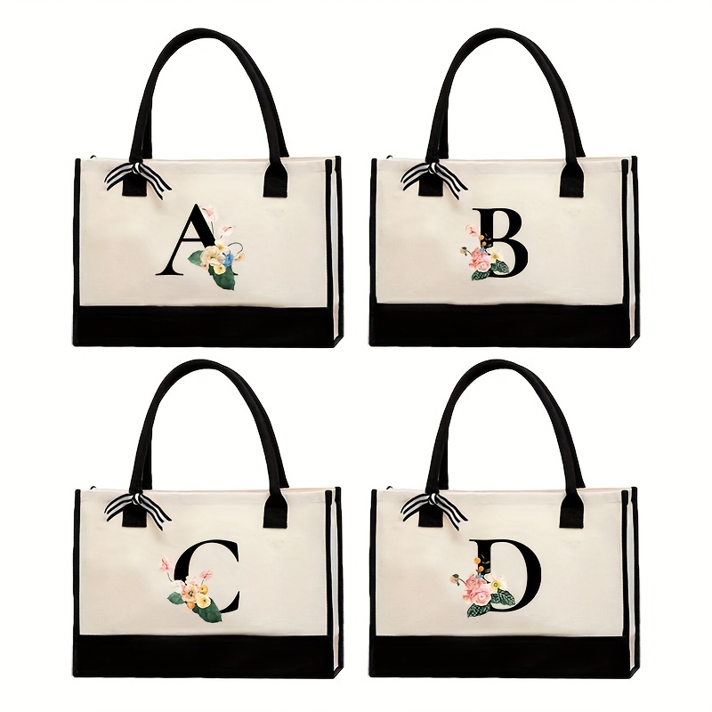 Simple Initial Letter Pattern Tote Bag For Men And Women, Canvas
