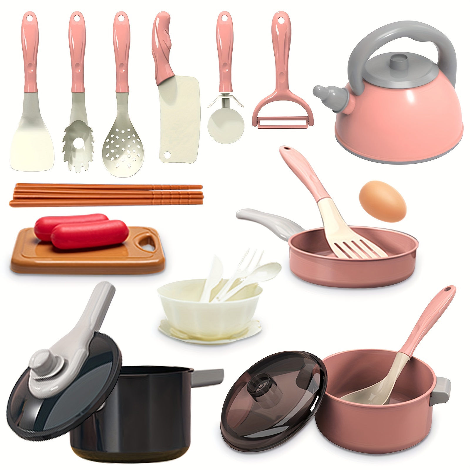  Pink Play Kitchen Cookware Toys Pots and Pans Cooking Utensils  Accessories Pretend Playset for Toddlers, Kids, Girls (13 Pcs) : Toys &  Games
