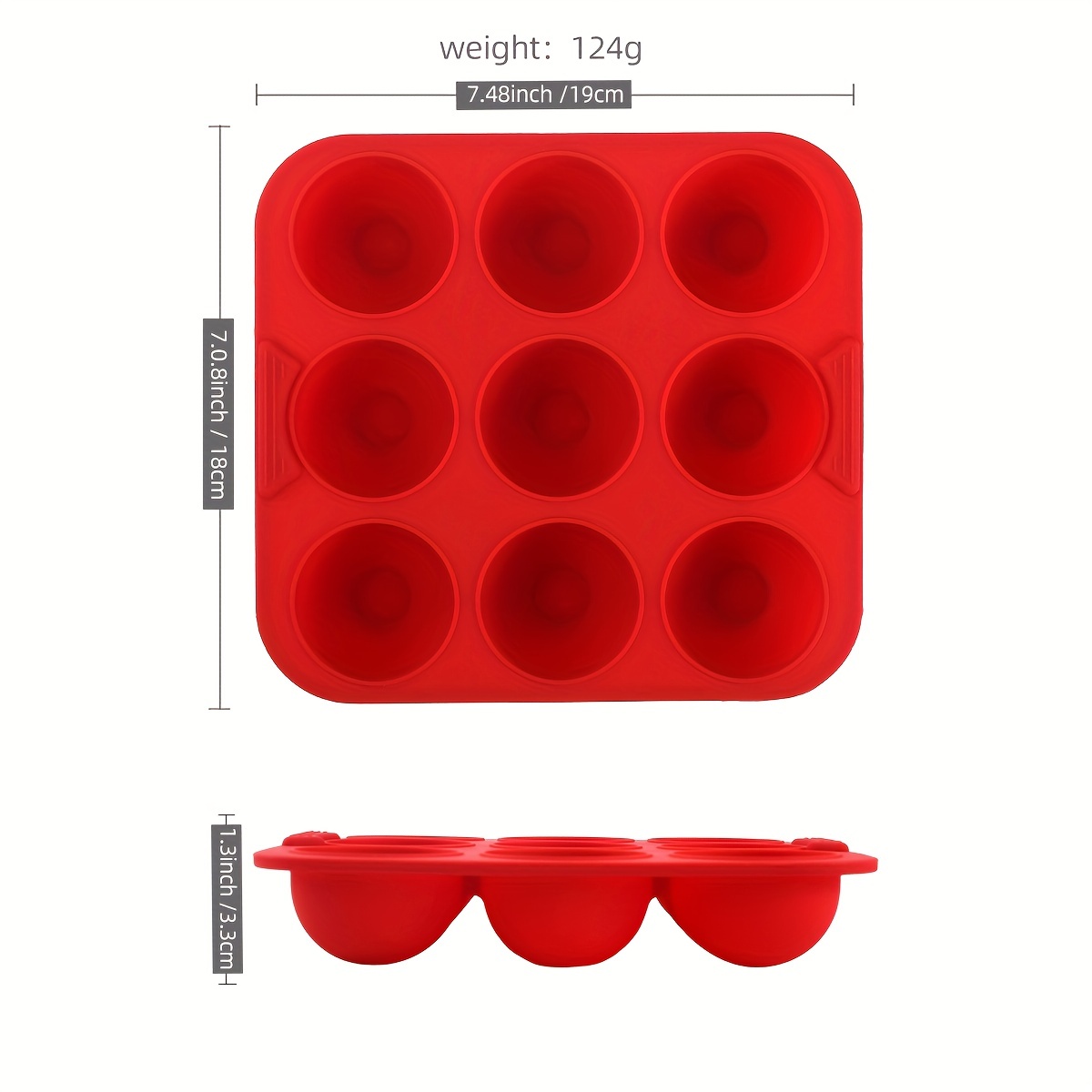 gia'sKITCHEN Silicone 7-Cavity Egg Bites Mold with Lid, Red, 21572