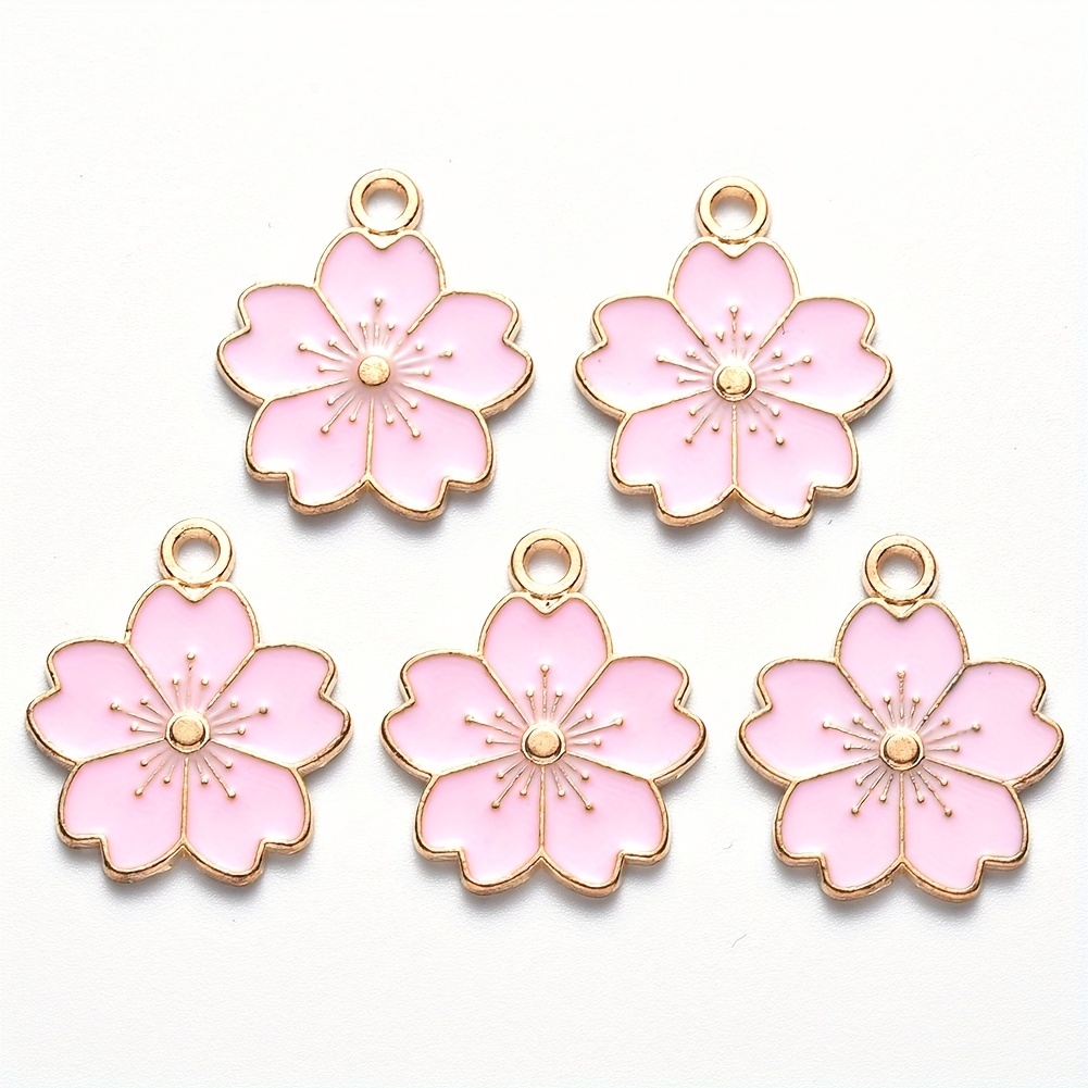 50pcs Cherry Blossom Enamel Flower Charms