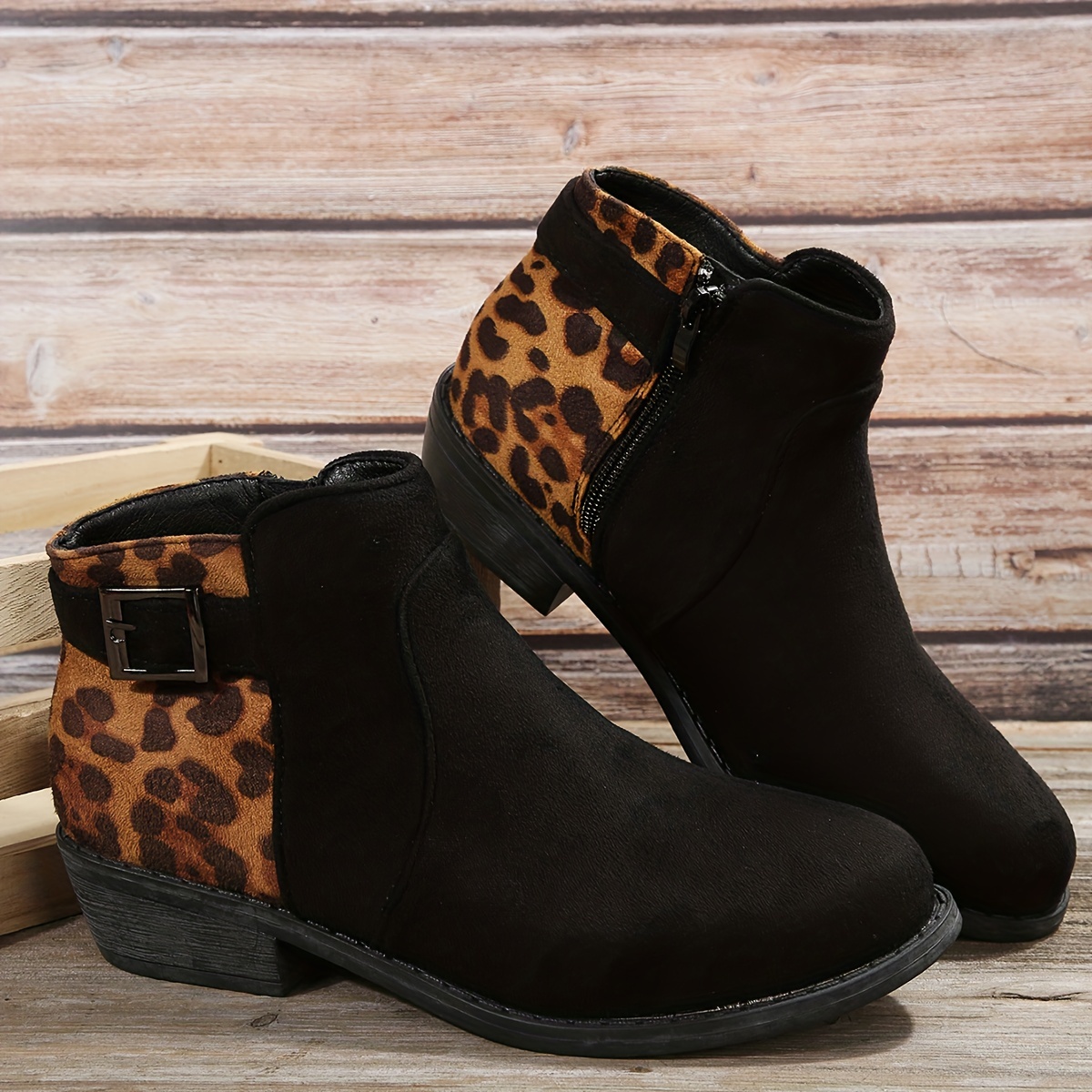 Leopard print deals buckle boots