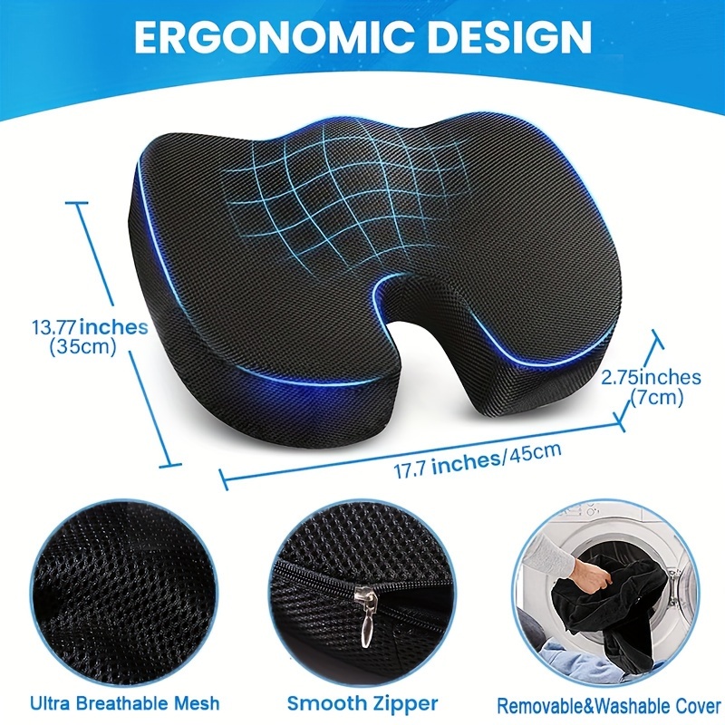 Office/car Seat Cushion, Non-slip Sciatica & Back Coccyx Tailbone Pain  Relief Chair Pad, Memory Foam Butt Pillow For Computer Desk, Wheelchair,  Driving - Temu