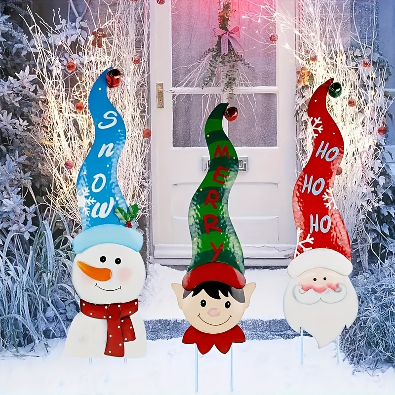 Zcaukya Lot de 3 piquets de cour de Noël, bonhomme de neige, Père Noël,  pingouin, décoration en métal pour porte d'entrée, jardin, cour, pelouse,  décoration extérieure : : Terrasse et Jardin