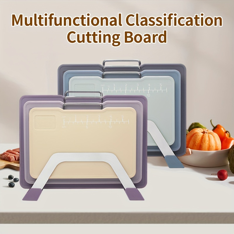 Cutting Board With Holder Base Bpa-free Wheat Straw Plastic Chopping Board  Set For Preventing Cross-contamination Of Different Food Types - Temu