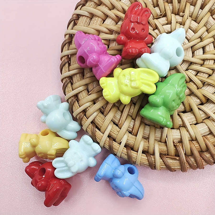 5pcs 17.5*21mm Cute Acrylic Transparent UV Plated Colorful Hanging Hole Rabbit Head Beads Acrylic Animal Charms DIY Handmade Bracelet Pendant