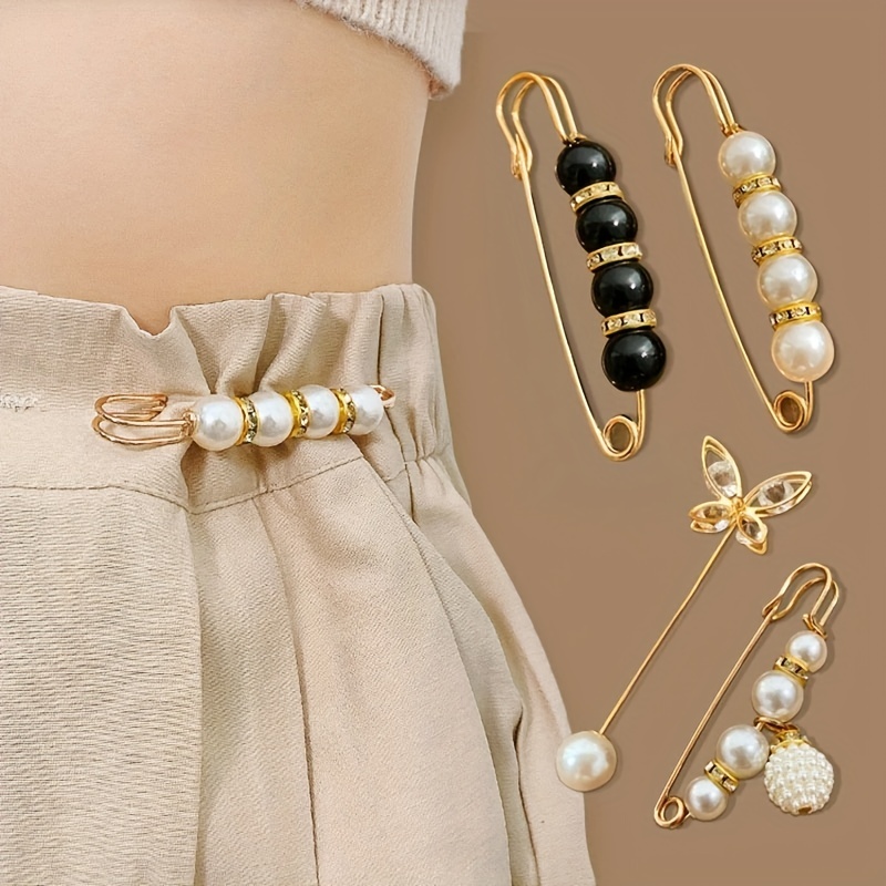 9PCS Pearl Waist Brooch Pins Dress Back Clips Waist Cincher Tightening  Waistband Cardigan Clip Sweater Shawl Clips Decorated Safety Pins Collar  Brooch