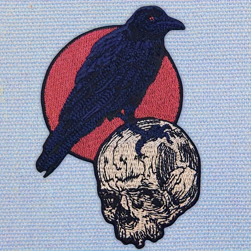 The Raven On The Skull Patches For Men Embroidered Iron On - Temu