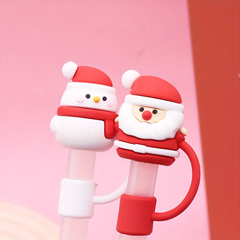 2pcs Christmas Tree Design Silicone Straw Toppers, Christmas Decorations