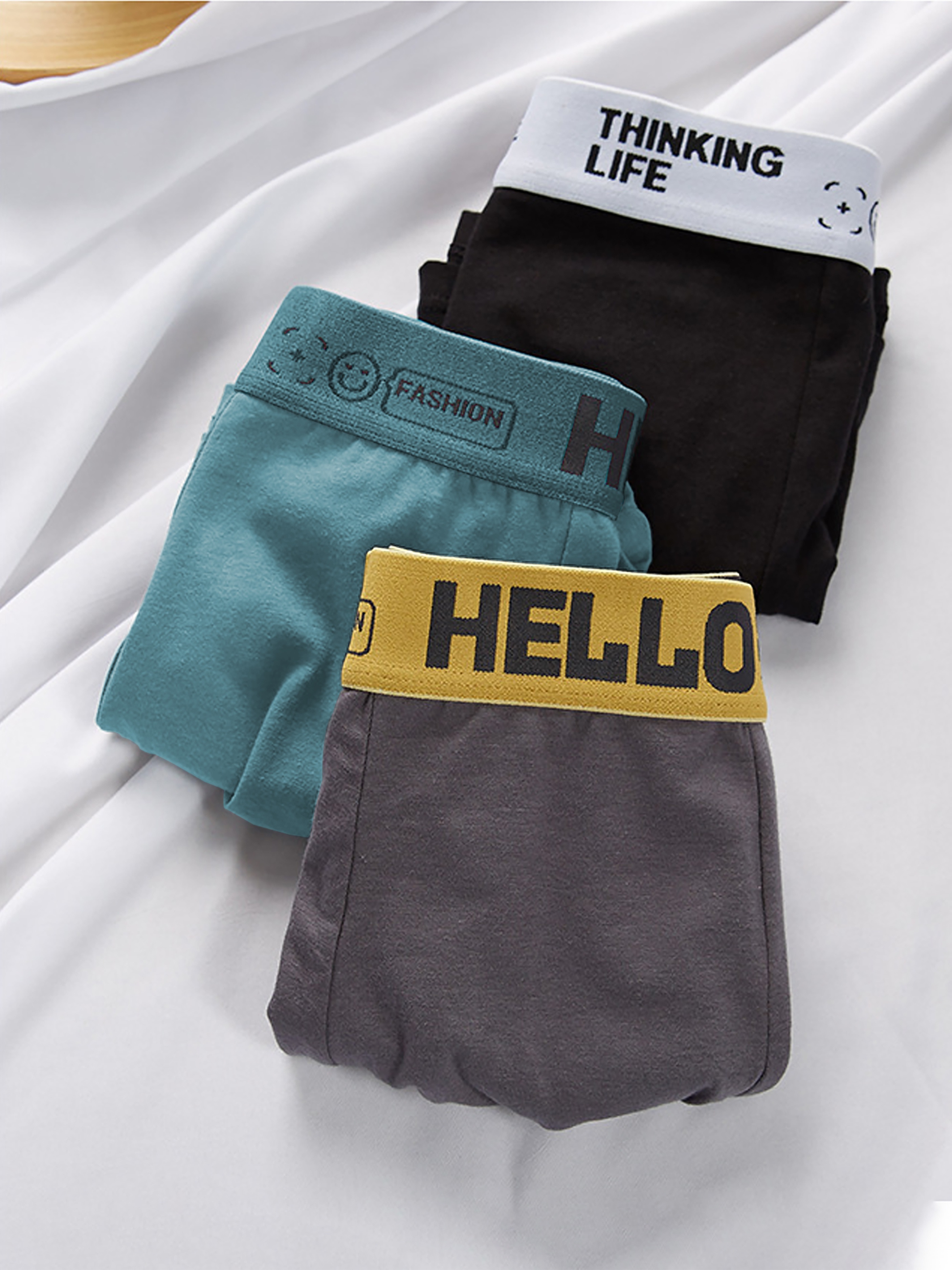 Men's Underwear 'hello' Print Antibacterial Crotch - Temu Canada