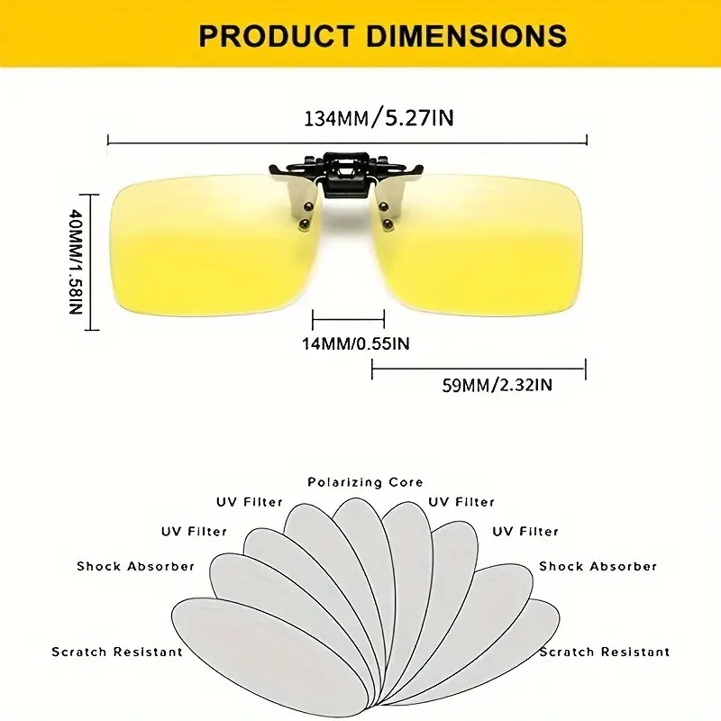 Trendy Premium Rectangle Polarized Sunglasses Clip, Night Vision Goggles  Lens, For Men Women Outdoor Sports Vacation Travel Driving Fishing Supplies  P