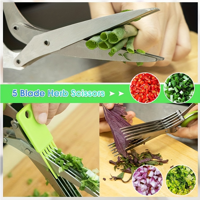 4pcs Herb Scissors Set Multipurpose 5 Blade Kitchen Herb Cutter