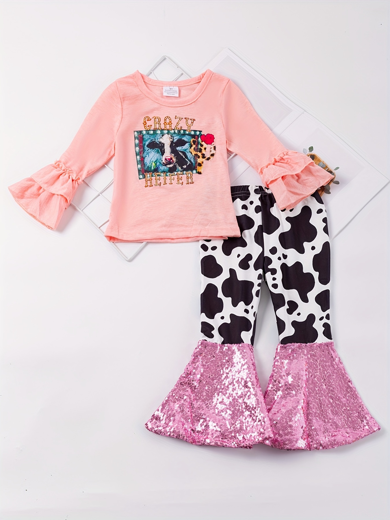 2pcs Toddler Girls Boots Graphic Ruffle Trim T Shirt Casual - Temu