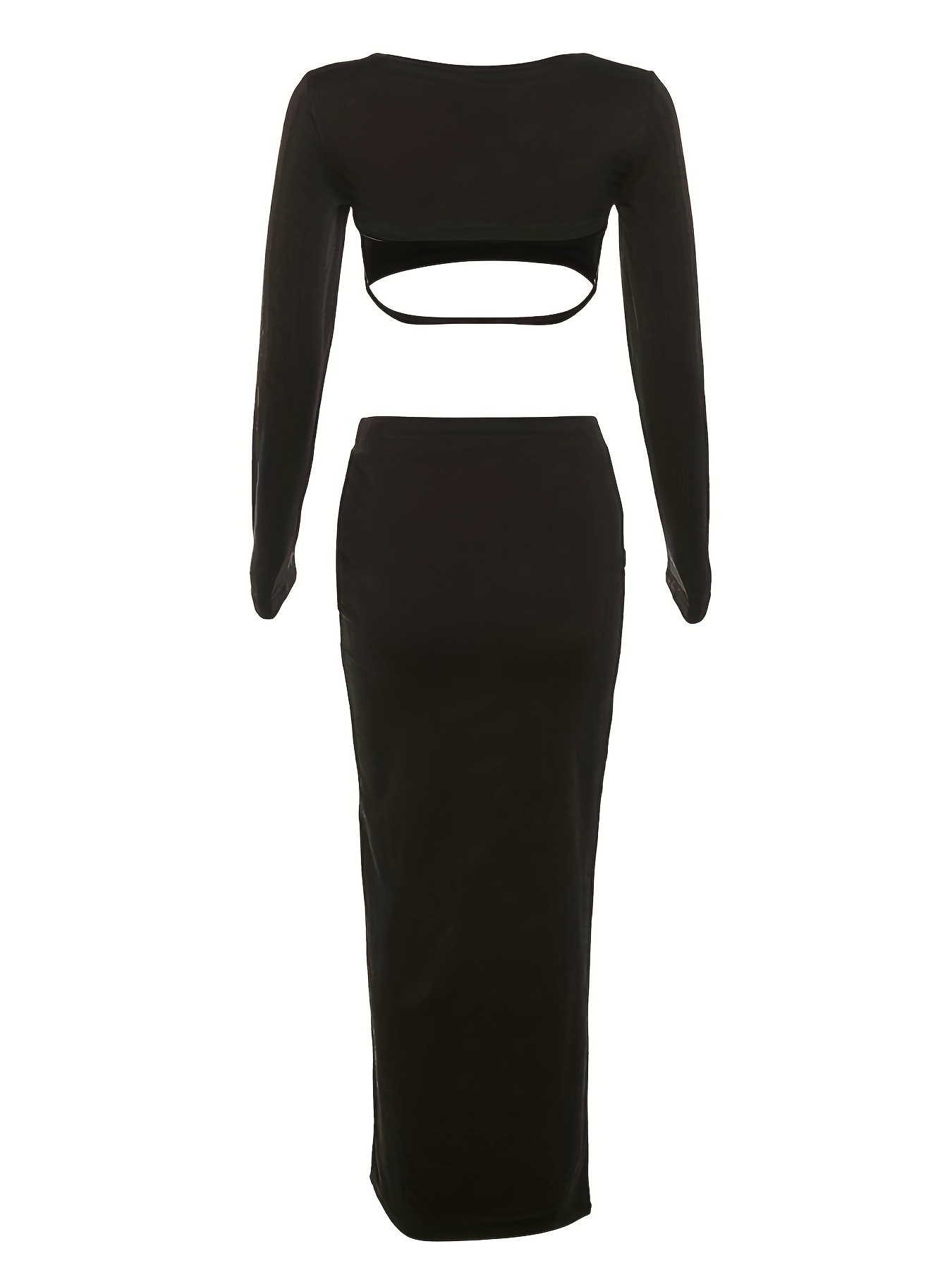 Sexy Bodycon Two Piece Set Cropped Long Sleeve Tops Bag Hip Temu