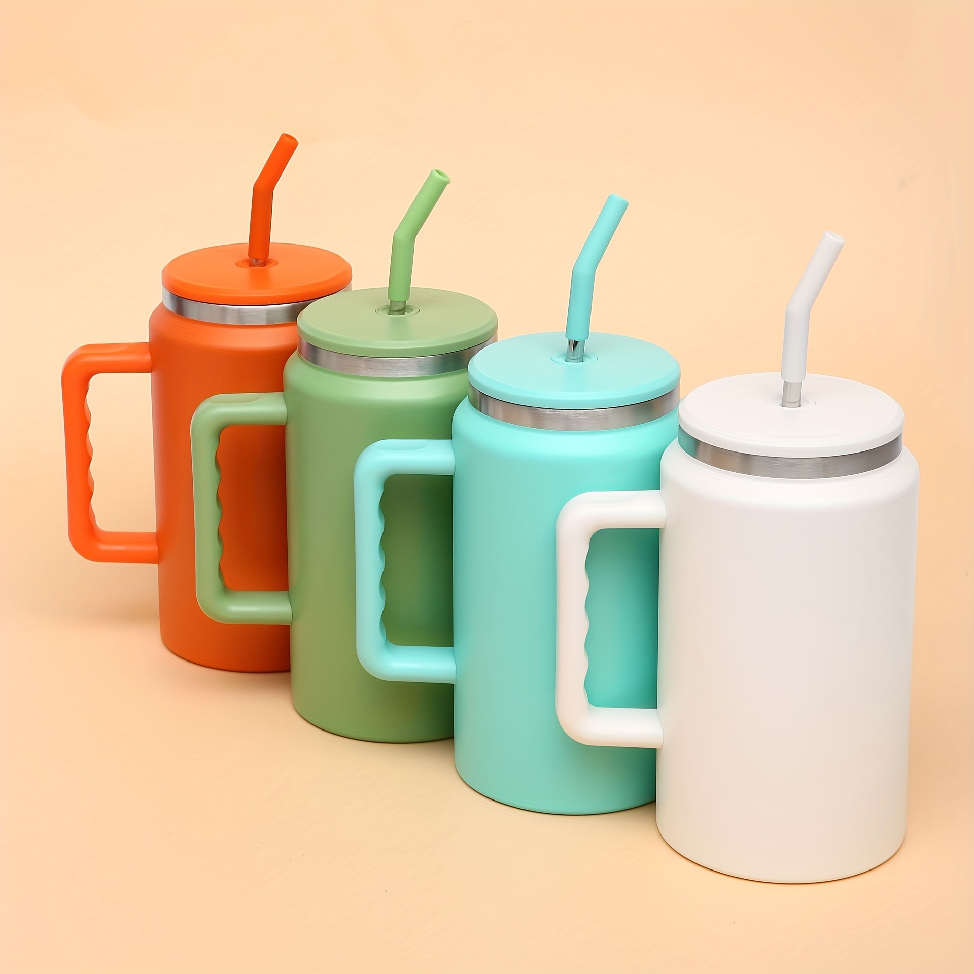 600ml 20oz double wall double layer plastic mason mug mason jar with handle  and straw - AliExpress