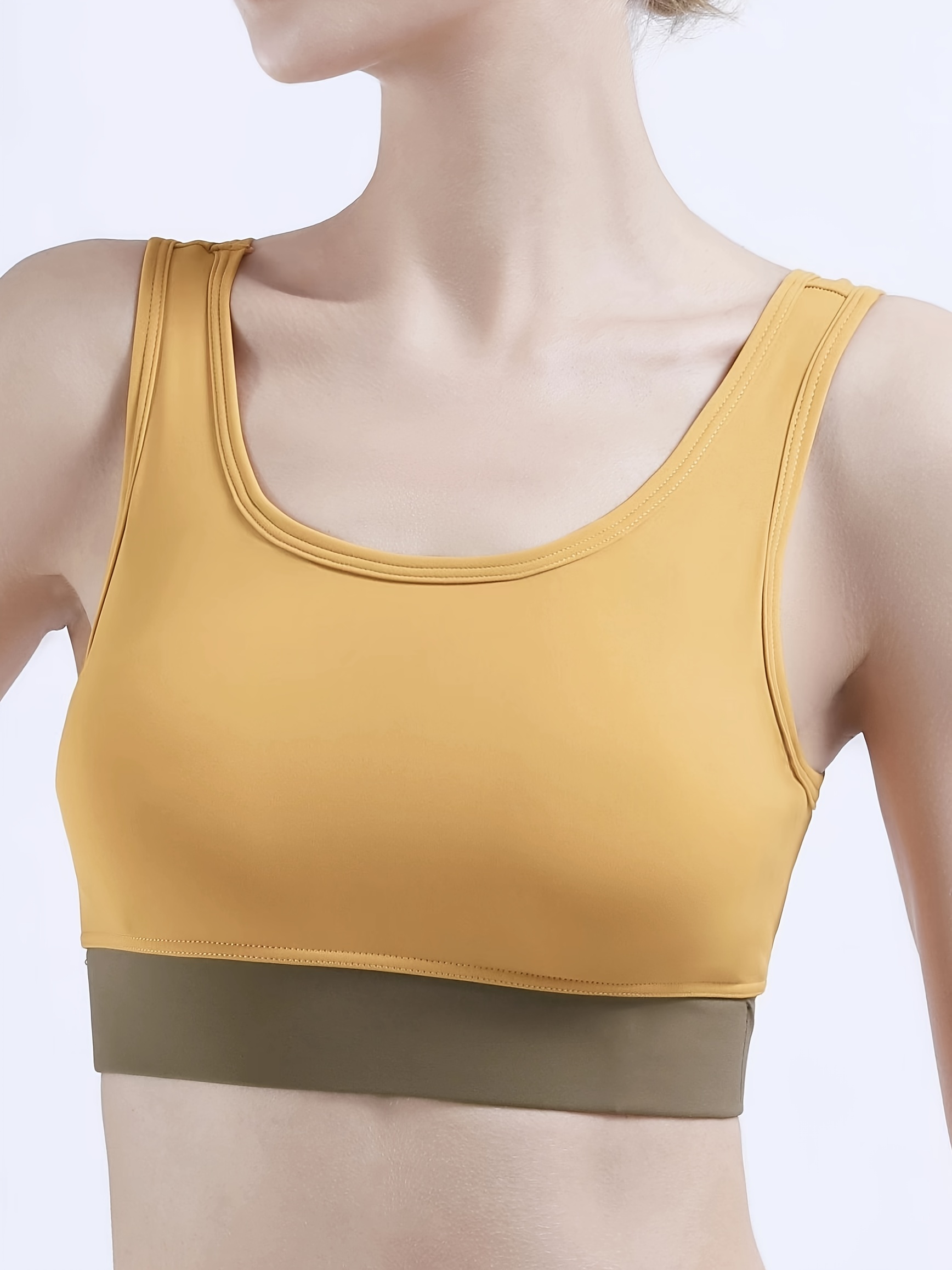 Women's Wide Straps Contrast Color Tank Sports Bra - Temu Canada