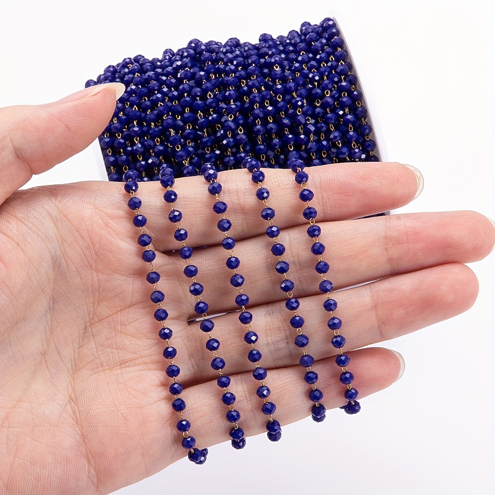 39.37 Inch Stainless Steel Dark Blue Faux Crystal Stone Beads Chains, For  Necklace Bracelet DIY Jewelry Making Supplies