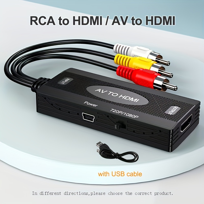 RCA to HDMI, AV to HDMI, 3RCA CVBS Composite Audio Video to 1080P HDMI  Converter Adapter Supporting PAL/NTSC for PS3, TV, STB, VHS, VCR, PC,  Laptop