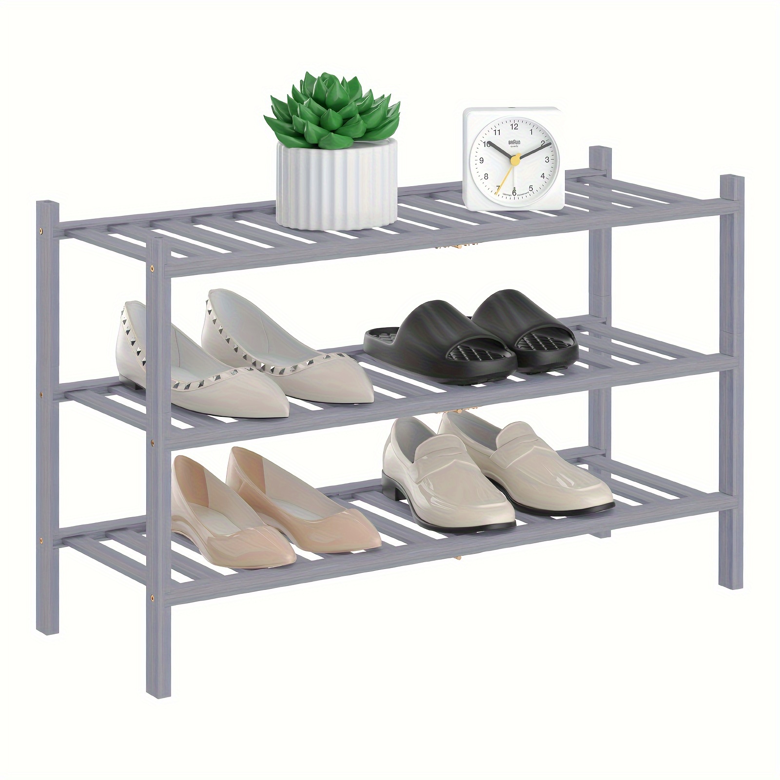 3-Tier Shoe Rack Storage Organizer, Grey