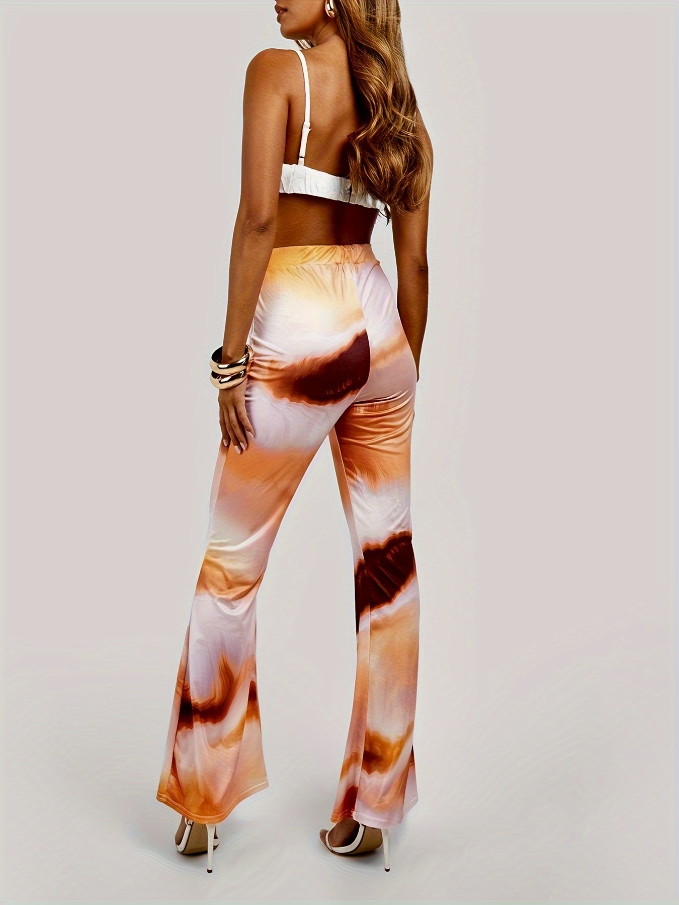 Abstract Print Flare Leg Pants, Casual Forbidden Pants For Spring & Summer,  Women's Clothing