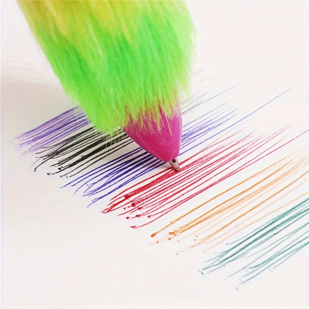 1pc New Plush Multicolor Ballpoint Pen Creative 6-Color Rainbow Pen  Colorful Fluffy Pen For Writing