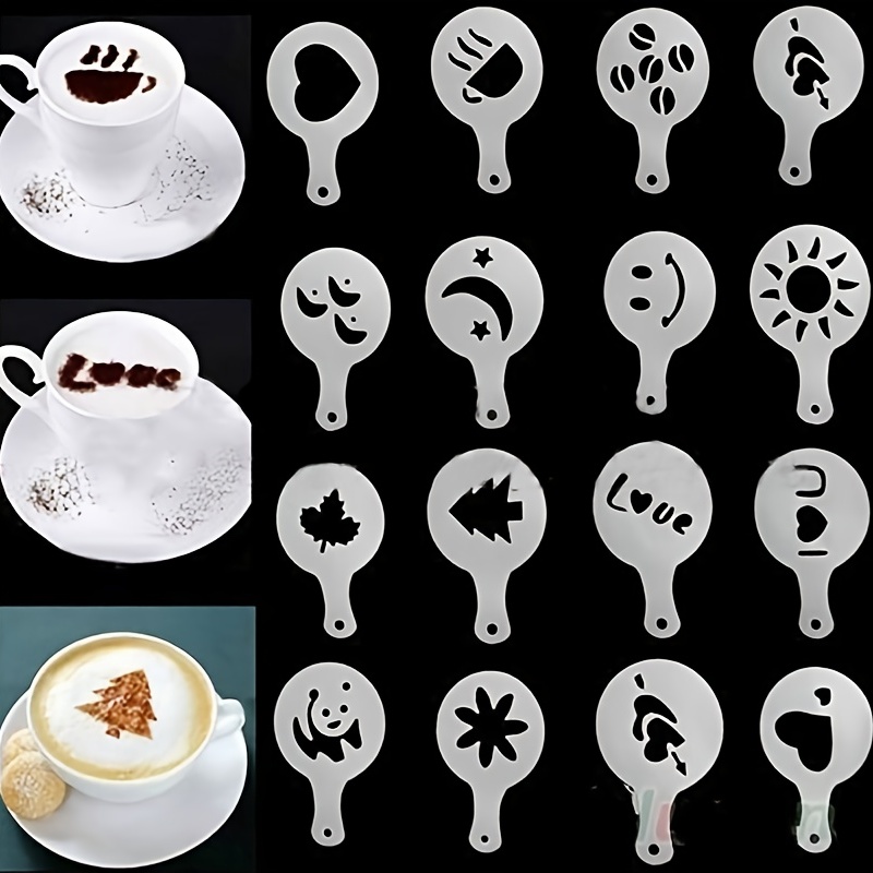 16pcs Plastic Drawing Mold Fancy Coffee Printing Model Coffee Milk Foam Spray Template Deals