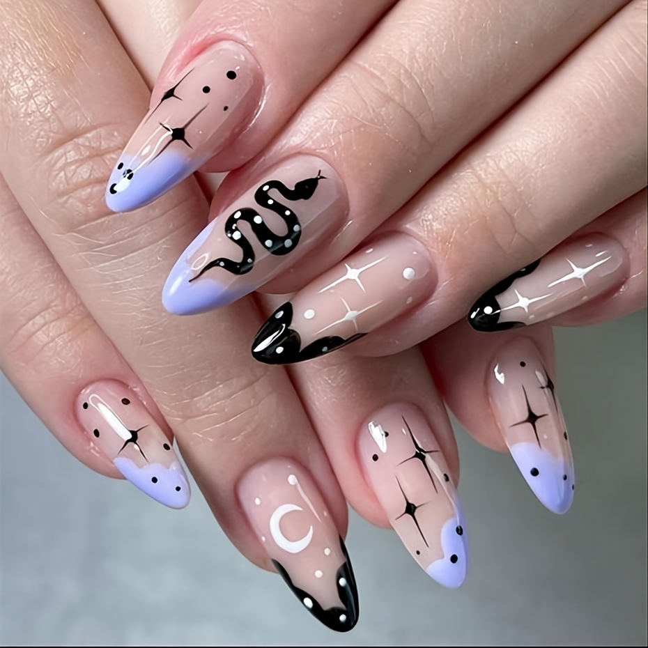 3d White Snake Nails Design Lava Flame Stickers Star Moon Romantic