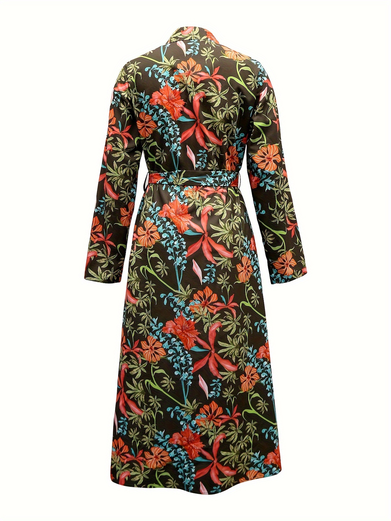 floral print midi dress elegant button front long sleeve dress womens clothing