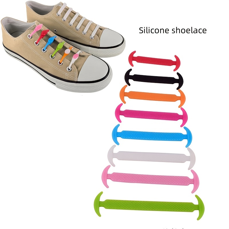 16pcs Lazy Shoelaces, No Buckle Silicone Elastic No Tie Shoe Laces, No Buckle Creative Elastic Shoe Laces,Temu