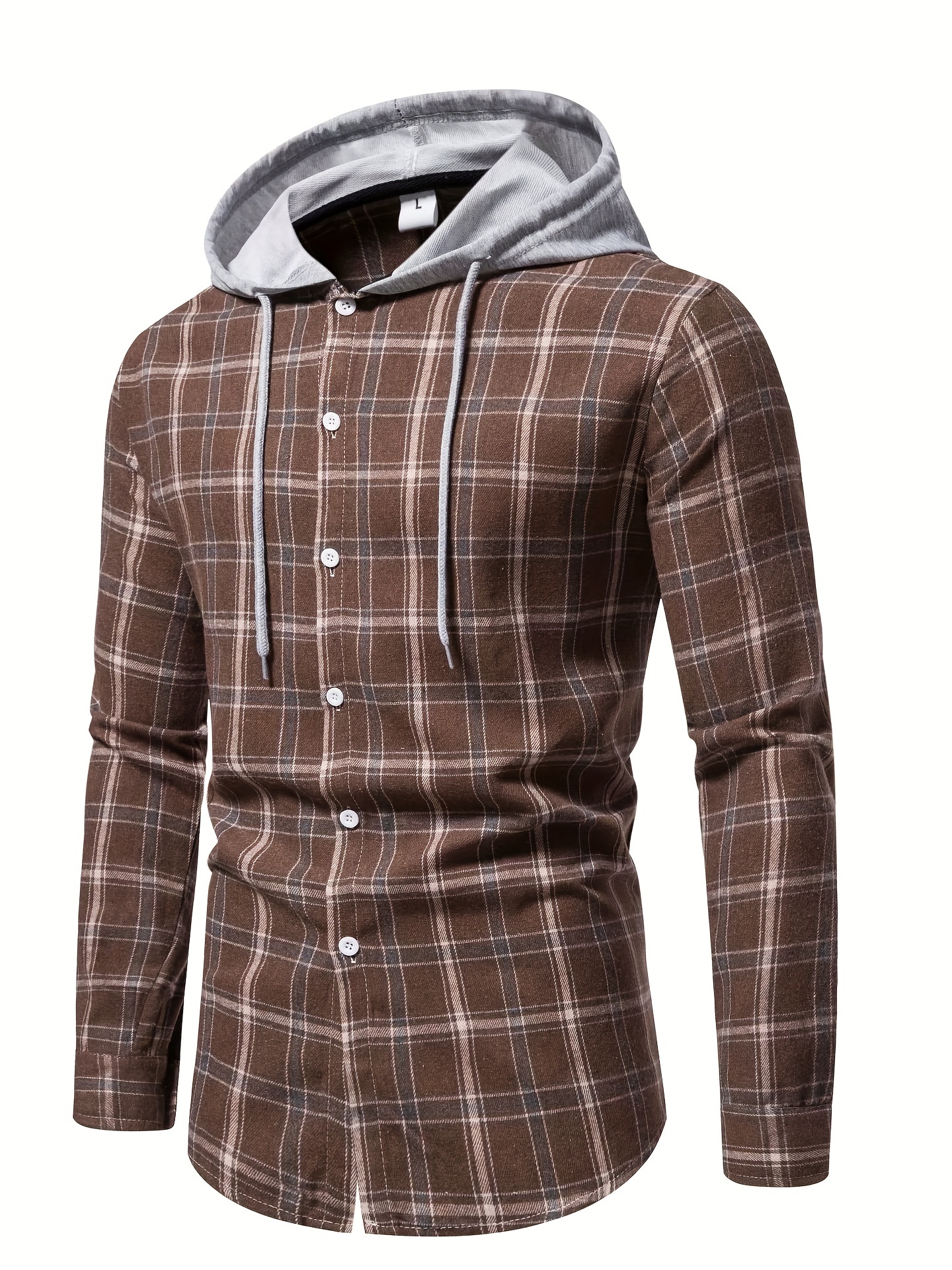 Retro Plaid Pattern Men's Hooded Long Sleeve Shirt For Fall - Temu