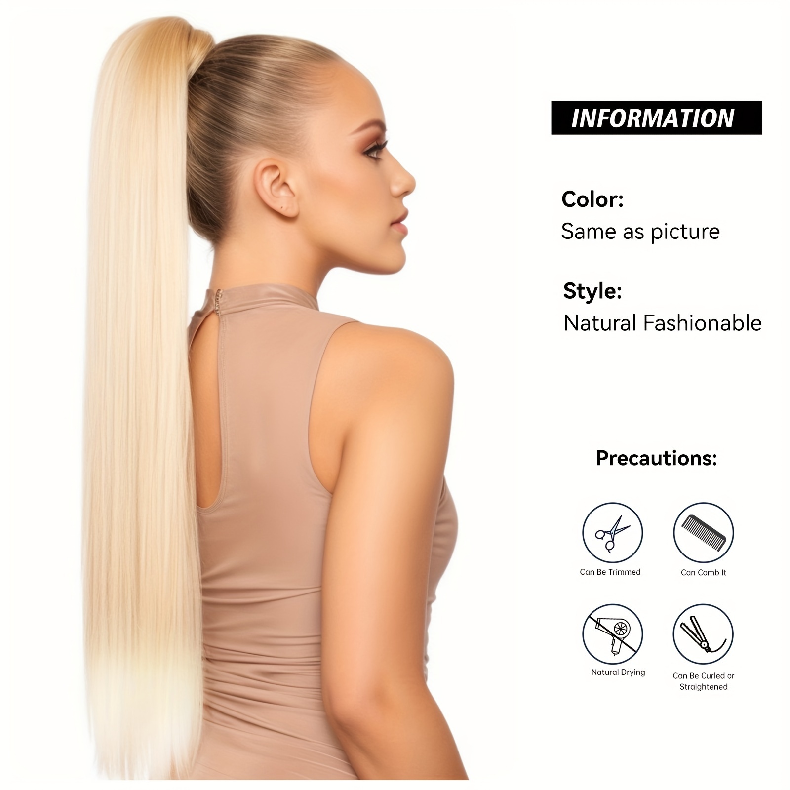 Ombre Linen Ponytail Extension Synthetic Straight Hair Temu