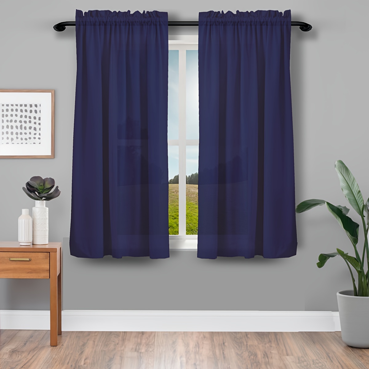  Cortinas de Navidad azul marino con lazos para ventana, con  aislamiento térmico, cortinas ajustables con bolsillo para barra, paneles  de cenefa para cocina, baño, cafetería, 52 x 63 pulgadas, rayas geométricas