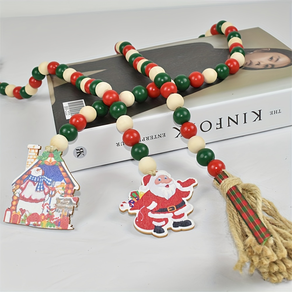 Christmas Wood Beads Garland Xmas Wood Bead Garland Tassel - Temu