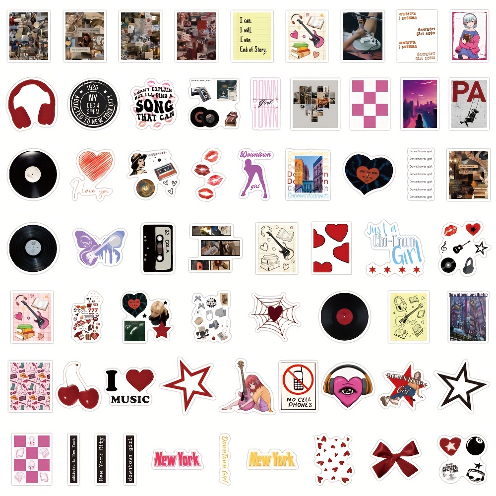 60 Pcs Downtown Girl Stickers Vinyl Stickers For  Scrapbook,Journaling,Laptop,Bumper,Skateboard,Water  Bottles,Computer,Phone,Cartoon Animal