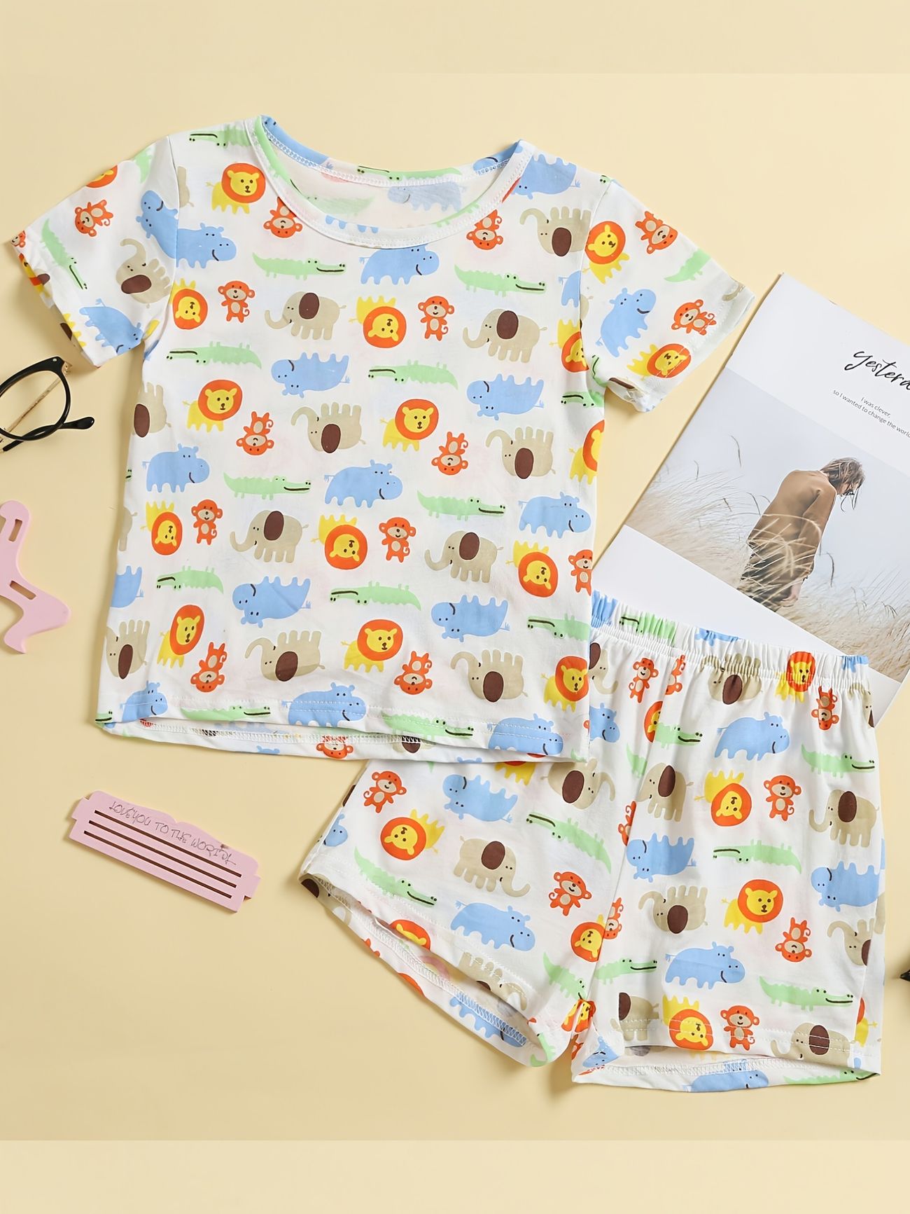 Boys Cartoon Animals Lion Elephant Monkey Buffalo Pajama Set T Shirt Shorts  Short Sleeves Crew Neck Casual Homewear | Shop On Temu And Start Saving |  Temu