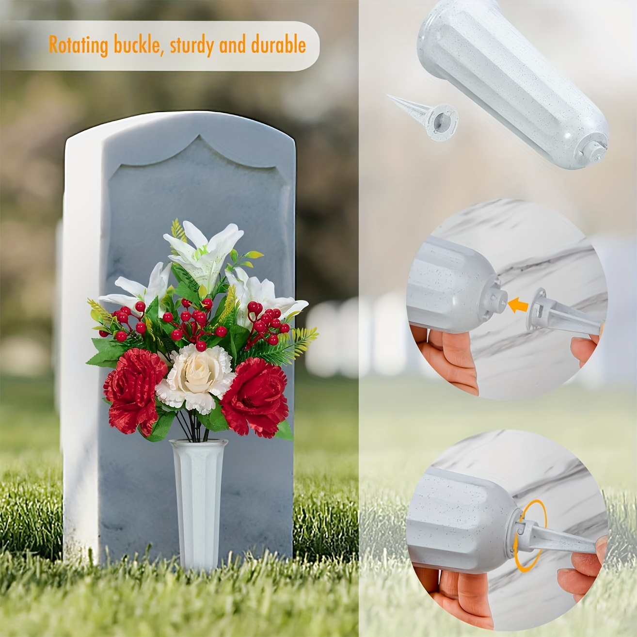Fiori Artificiali Per Cimitero Per Tomba, Set Di 2 Fiori Artificiali  Bouquet Di Fiori Commemorativi Con Vaso Per Lapidi Di Cimiteri All'aperto