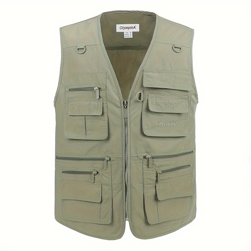 MBBCAR khaki vintage fishing vest for men multi pocket 100% cotton twill  mountain vest outdoor V-neck cargo vest 3108