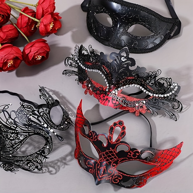 4 máscaras venecianas de Halloween para mujer, máscara veneciana de metal  brillante con diamantes de imitación para fiesta de graduación, disfraces