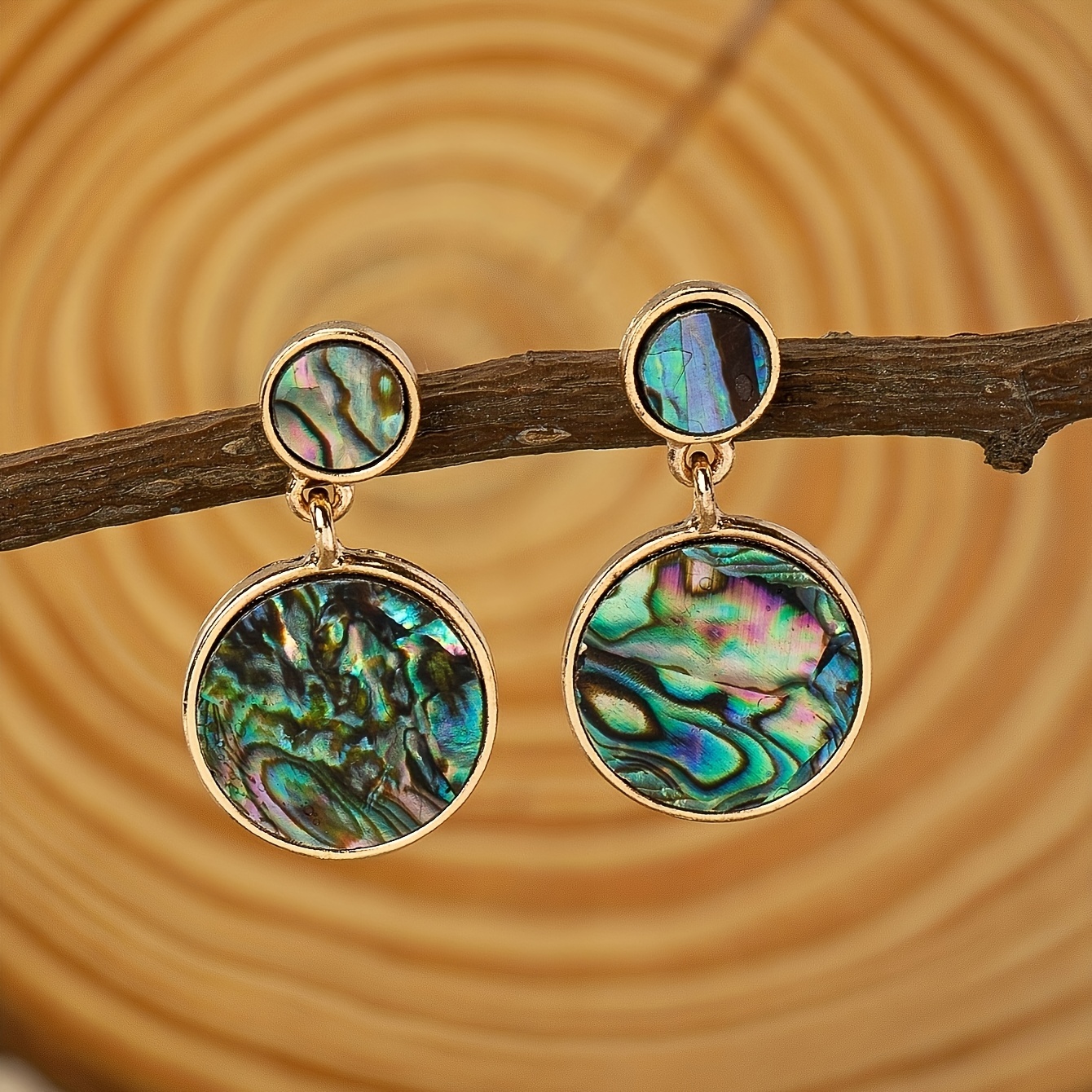 Colorful Abalone Shell Decor Round Dangle Earrings Retro Bohemian Style Zinc Alloy Jewelry Trendy Gift For Women Girls