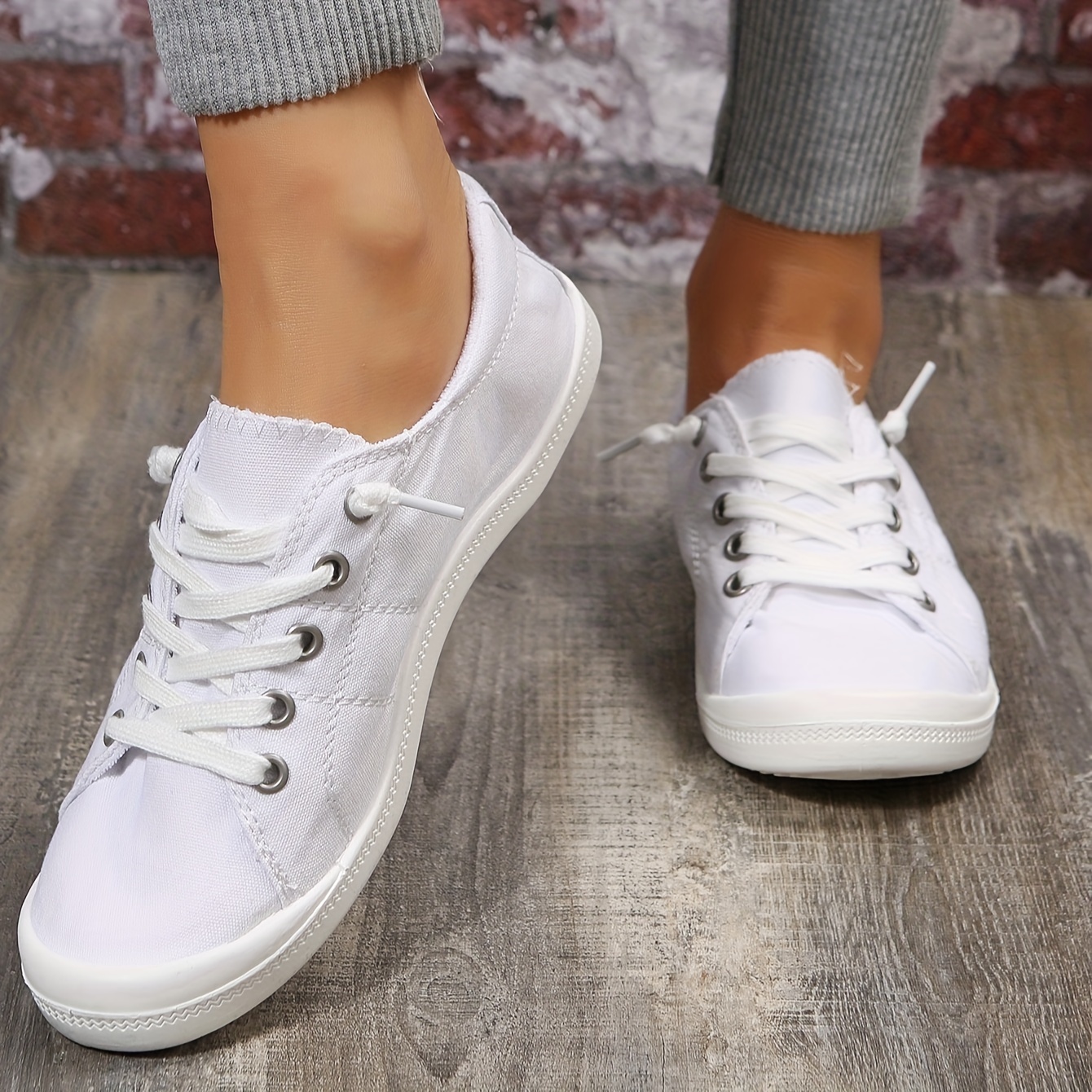 Women's Solid Color Canvas Shoes Casual Lace Outdoor Shoes - Temu