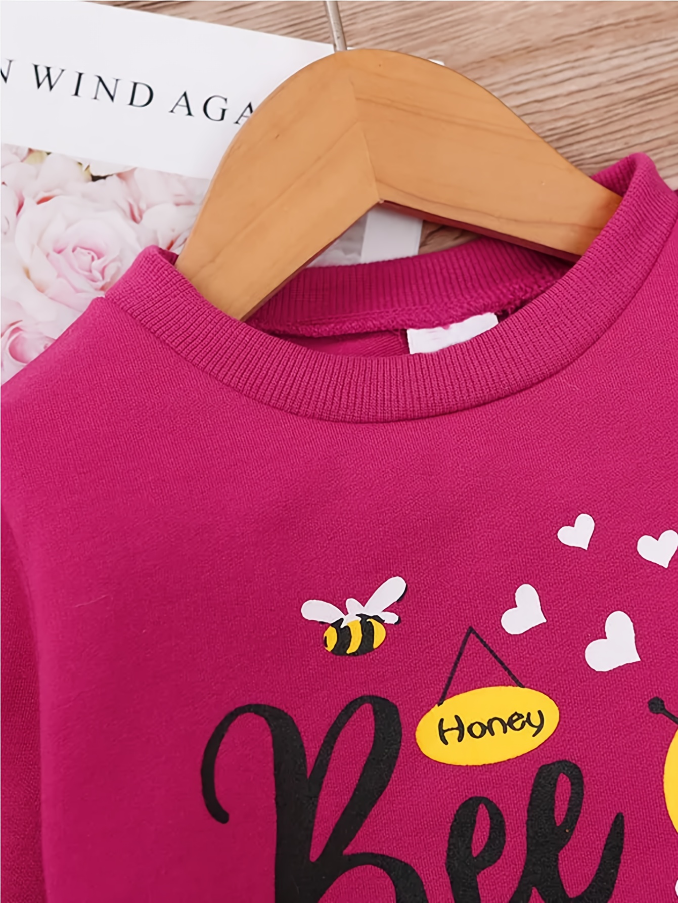 Toddler Girl Letter Bee Print Casual Pullover Sweatshirt