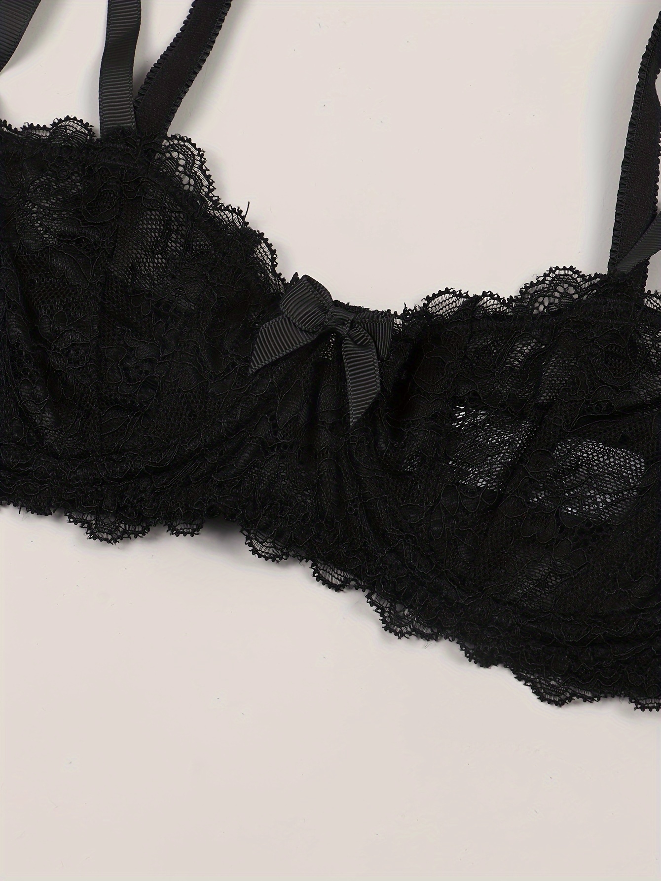 Contrast Lace Balconette Bra Comfy & Breathable Push Up Bow Tie