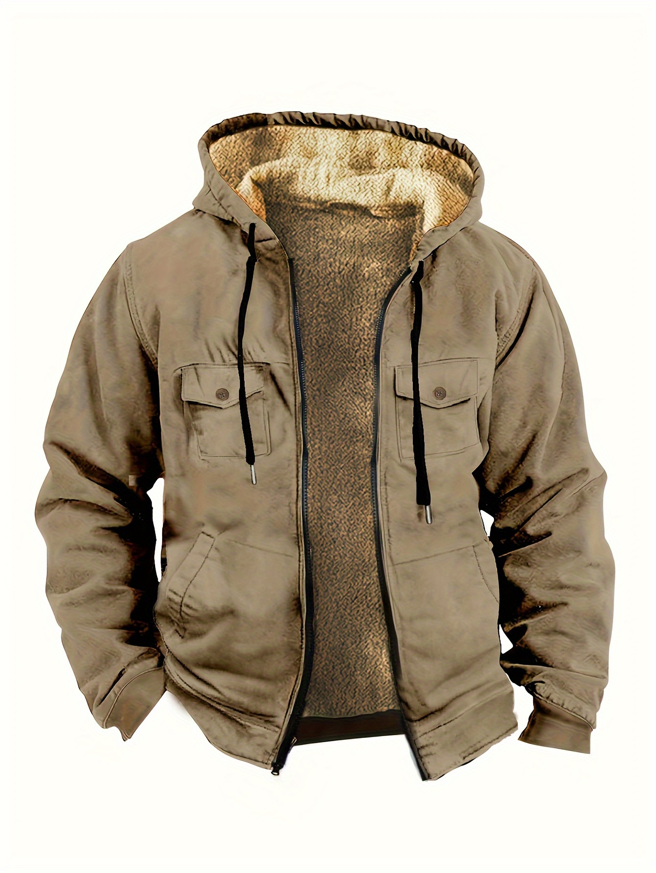Warm Fleece Hooded Jacket Men's Casual Winter Jacket Coat - Temu