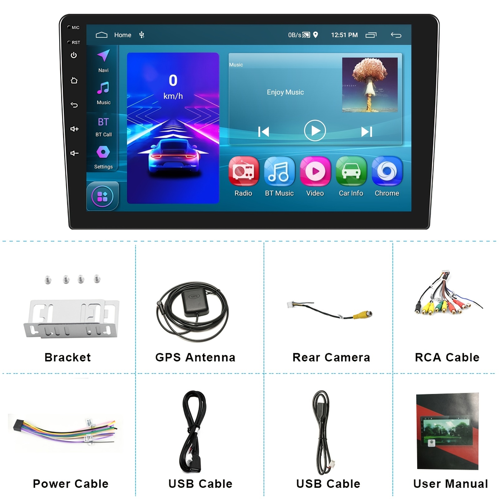  1G + 32G Hikity Android Car Stereo 10.1 pulgadas doble DIN  pantalla táctil radio de coche navegación GPS Bluetooth FM Radio compatible  con WiFi Mirror Link para teléfono Android/iOS + entrada