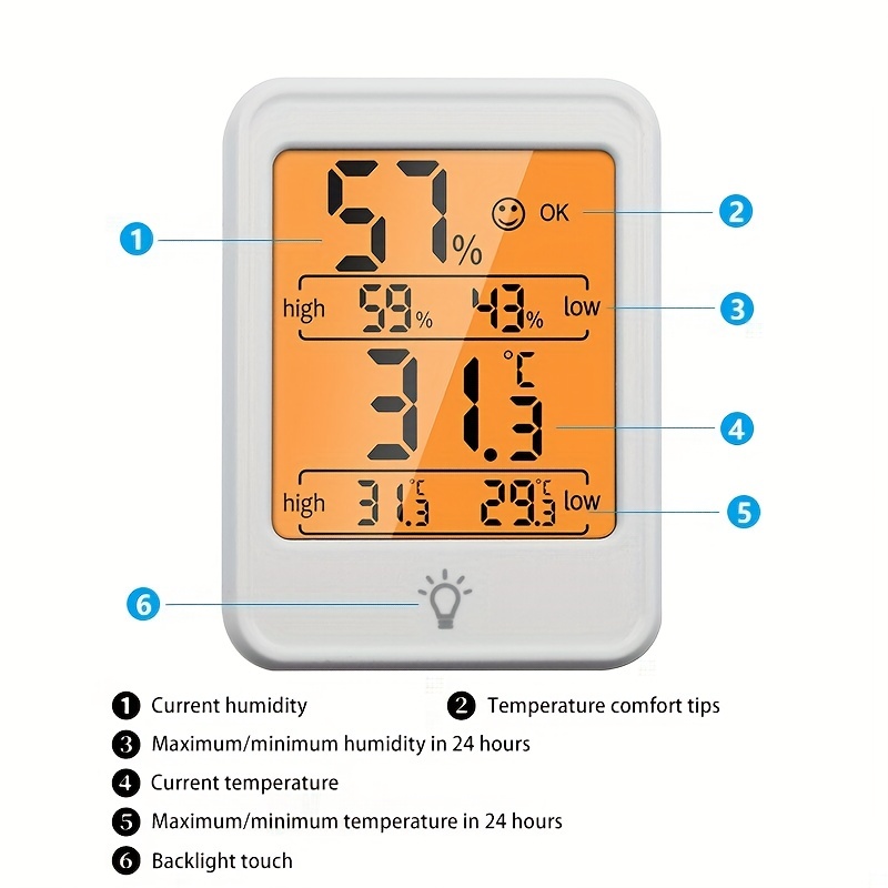 Hygromètre Numérique Avec Rétro-éclairage, Thermomètre Pour Température  Ambiante, Thermomètre Intérieur, Humidimètre, Moniteur D'humidité De La