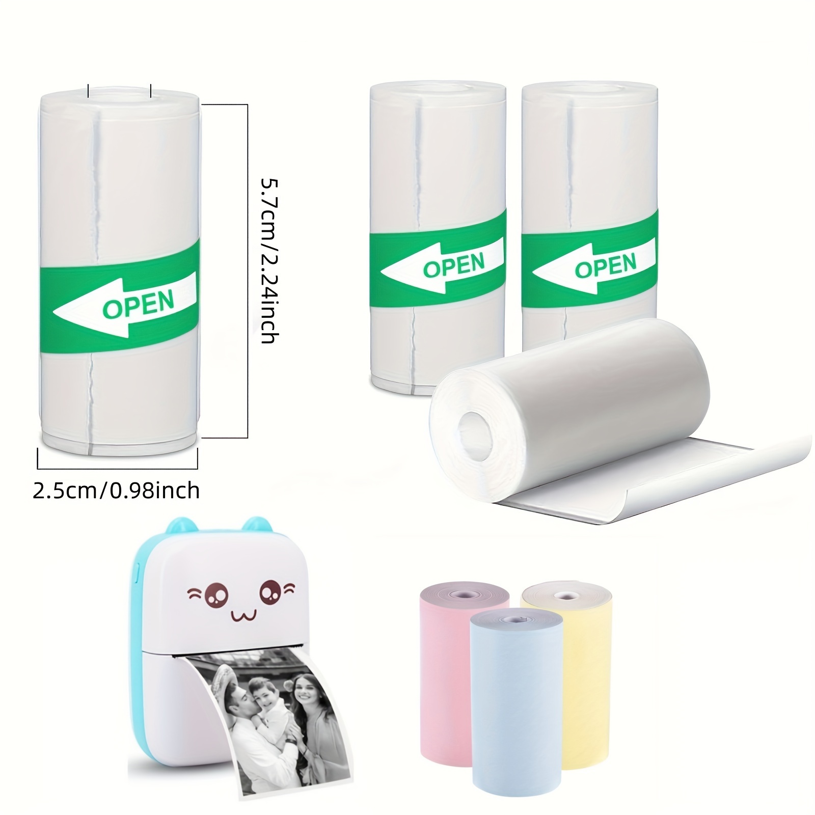 5 Rolls Thermal Printer Paper & 5 Rolls Self-Adhesive Stickers
