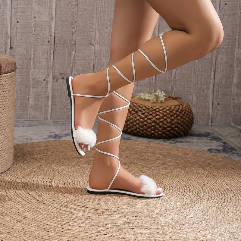 Women's Solid Color Trendy Sandals Crisscross Straps - Temu