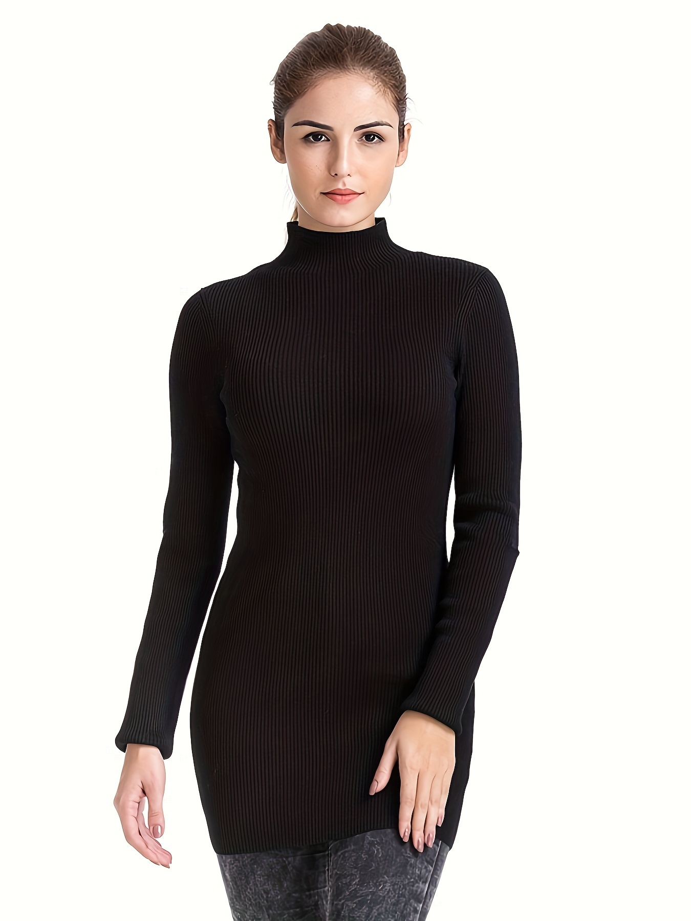 womens black stretchy turtleneck sweater long sleeve pullover   washable   shirt for   us1817 seasonal wardrobe minimalist style quality stitching versatile top adult clothing