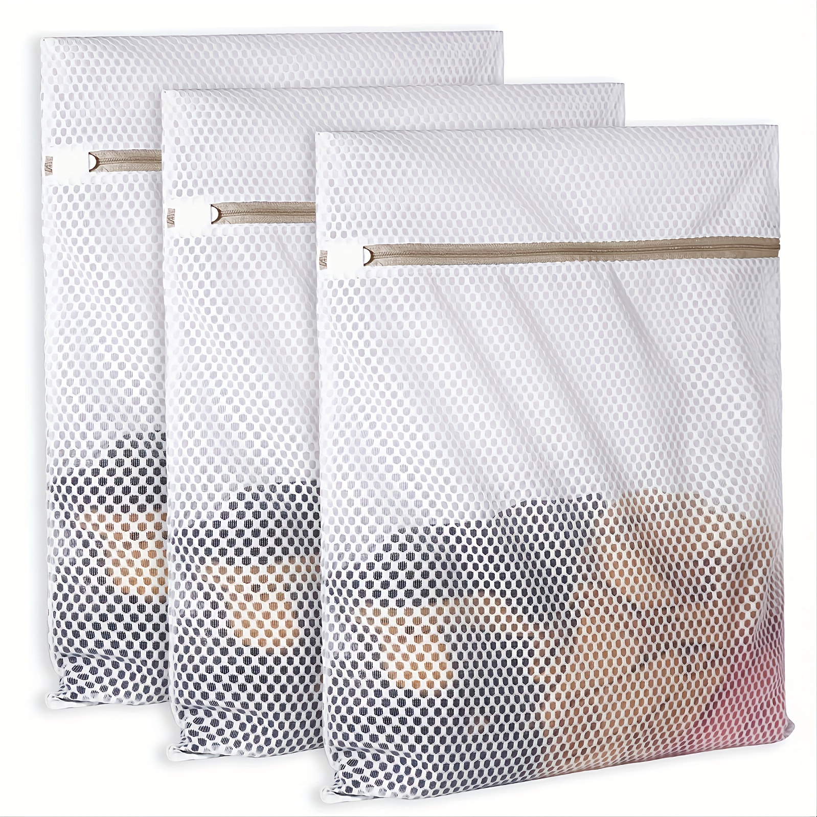 Mesh Laundry Bag Set of 6, White Delicate Durable Polyester Wash